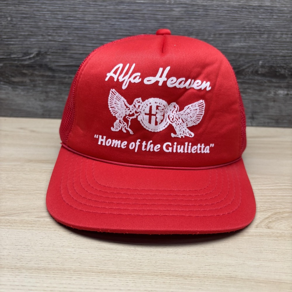 Vintage Alfa Heaven Hat Cap Snap Back Mens One Size Red Trucker Giulietta 80s